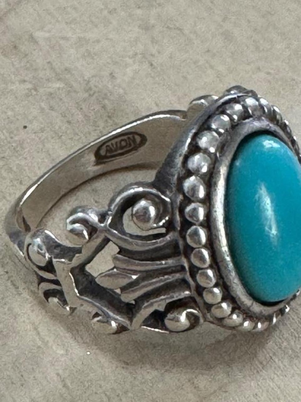 Vintage 925 Sterling Silver Avon Turquoise Scroll Sterling Silver Ring Size 7 - Picture 5 of 8